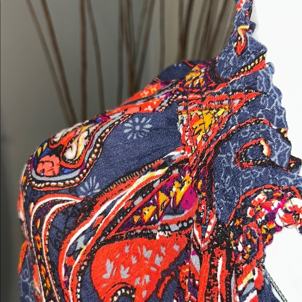 3x20LASCANA Vibrant Blue and Orange Long Sleeve Tie Front Blouse - Picture 5 of 9